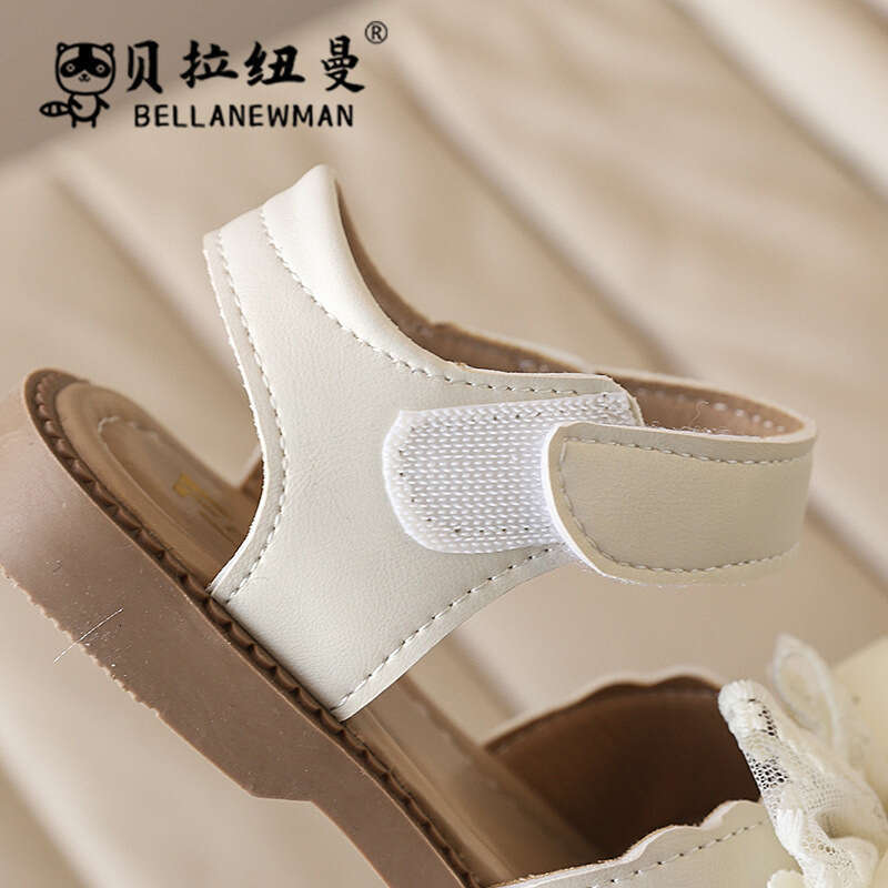 SHEIN Girls' Lace Bowknot Rhinestone Princess Peep-Toe 2025 Summer New Children's Fashion Sandals