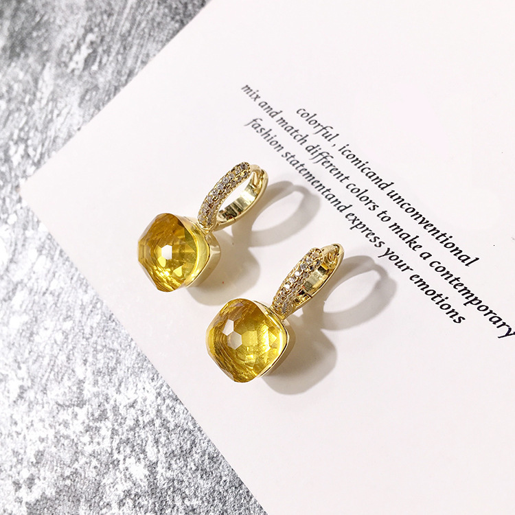 Fashion Crystal Gold Inlaid Diamond Earrings Korean Version Ins Style Cool Candy Color Geometric Square Stud Earrings