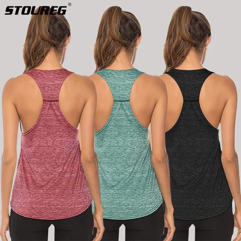STOUREG Sleeveless Racerback Yoga Tank TopWomens Quick Dry Running Training Sports Vest Fitness Gym Top Workout Shirts 250708