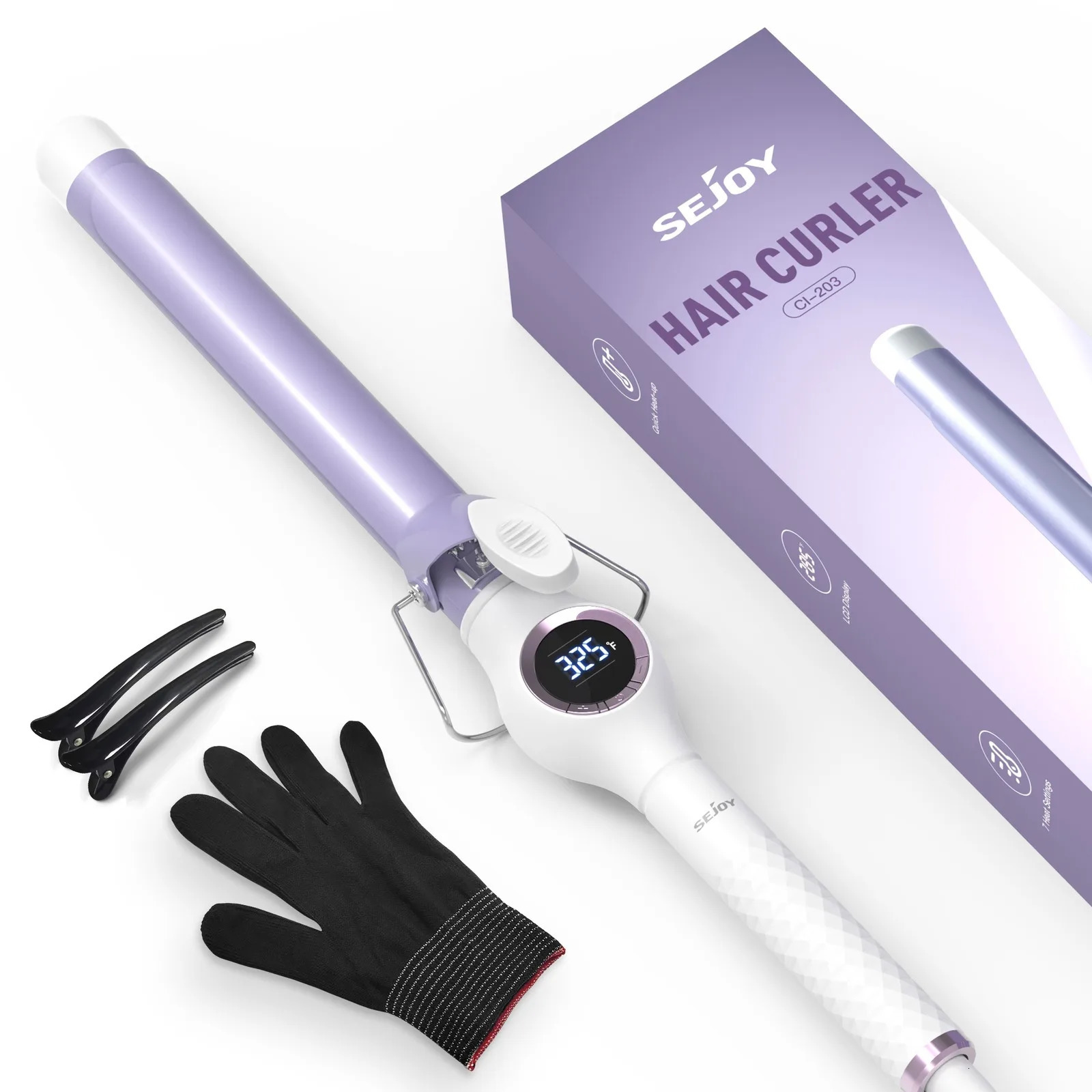 Sejoy 110V 65W Hair Curling Iron PTC Heated Tech 140-200 Ceramic Hair Curler With Digital Temp Control US Type 250712