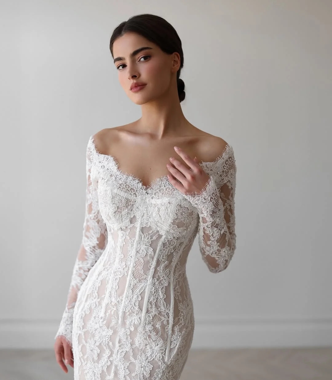 2025 Elegant Mermaid Church Wedding Dress With Detachable Train V Neck Lace Appliques Long Sleeve Bride Bridal Gowns Vestidos De Novia Mariage