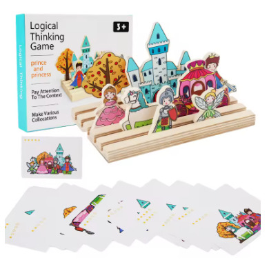 Montessori Logical Thinking Games Wooden Puzzle Math Toy Farm Animal Castle Card Matching Games Children Educational Sensory Toy