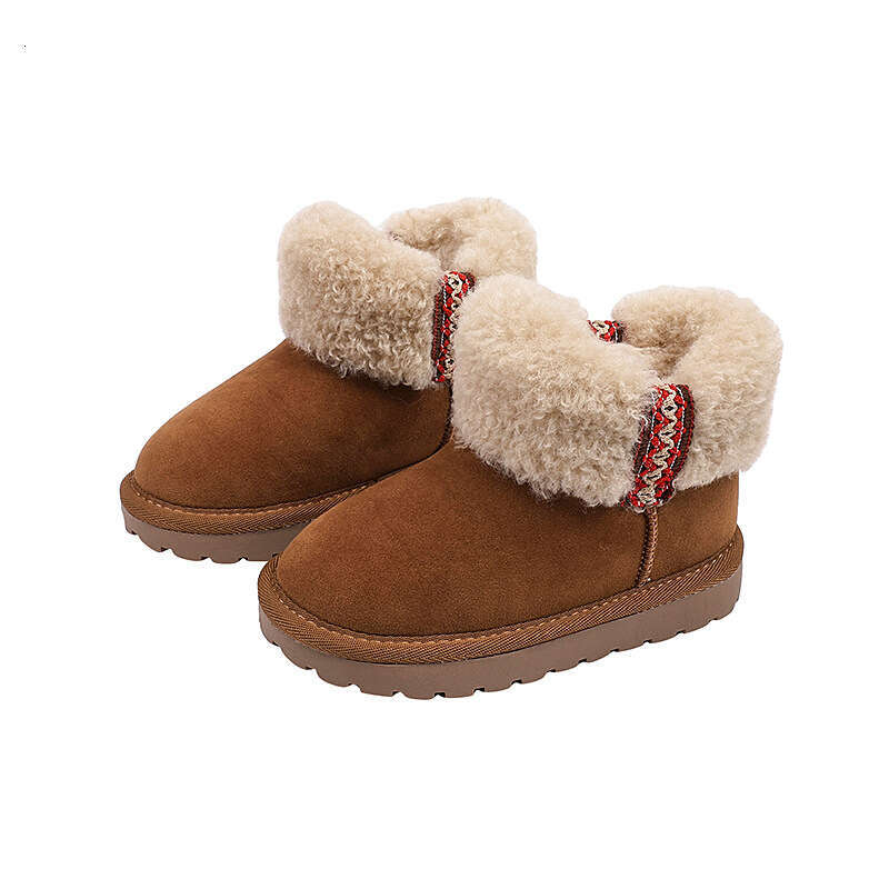 Girls' Snow 2024 Winter New Children's Lamb Wool Thickened Cotton Shoes Baby Fashion Suede Short Boots for Big Kids