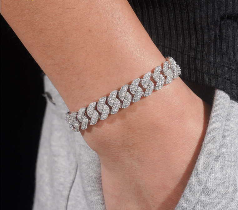 Hip Hop Jewelry Wholesale Price 12mm Moissanite Diamond Cuban Link Bracelet Custom Silver Bracelet 925 Sterling for Men