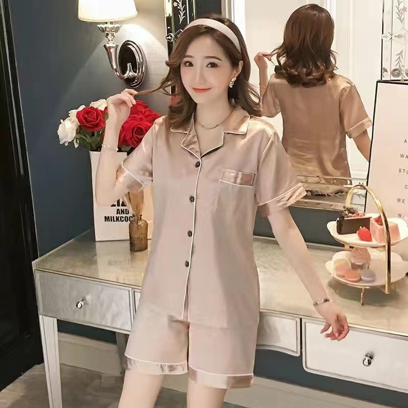 X200-Pajamas women summer ice silk short sleeve thin sweet cute ladies sexy summer home clothes two piece suit