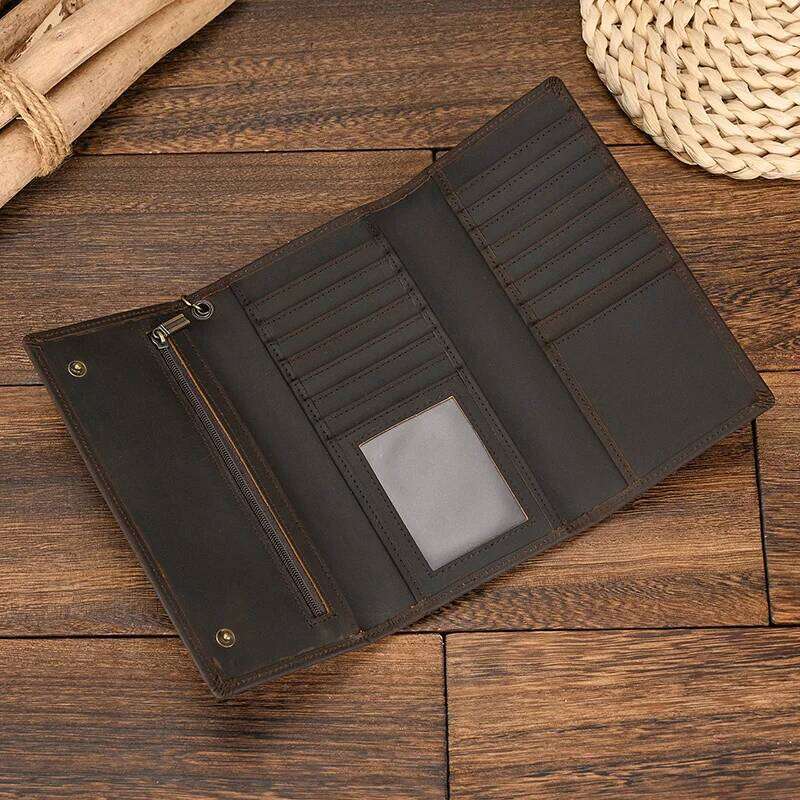 Genuine Leather Clip Multi Card Wallet With Iron Chain Wrist Men Purse For 6 Inch Mobile Phone Pouch Coins