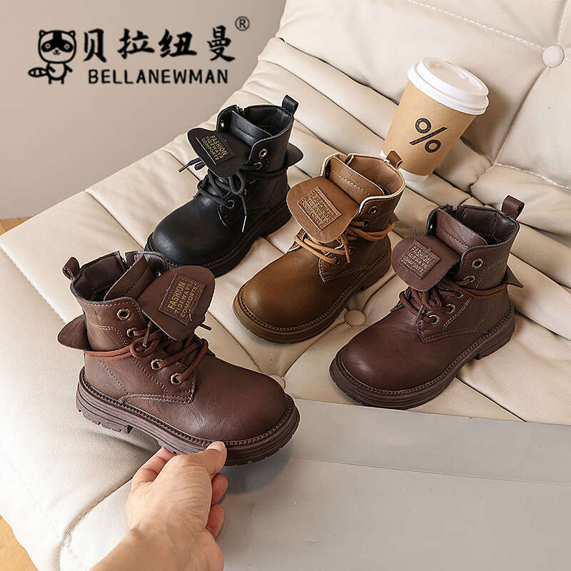 Girls' Fashion Martin 2024 Autumn New Korean Children's British Style Short Boys' Leather Boots for Older Children