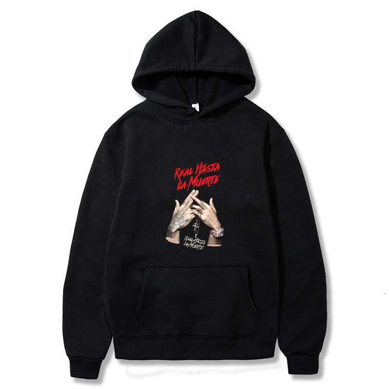 Real Hasta La Muerte Rapper Print Mens Autumn Fleece Hoodie Regular Fit Long Sleeve Clothes Y2K Fashion Streetwear Sportswear XJ250714