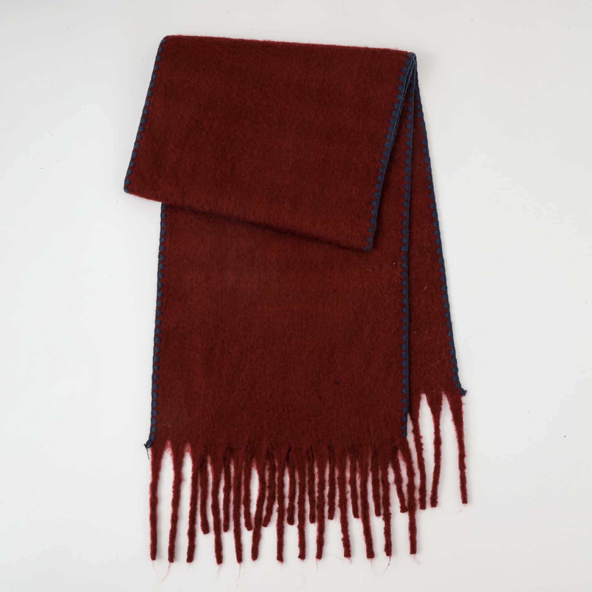 K1348 New autumn and winter wool contrast color hemming scarf for women simple and versatile warm high-end fashion solid color scarf