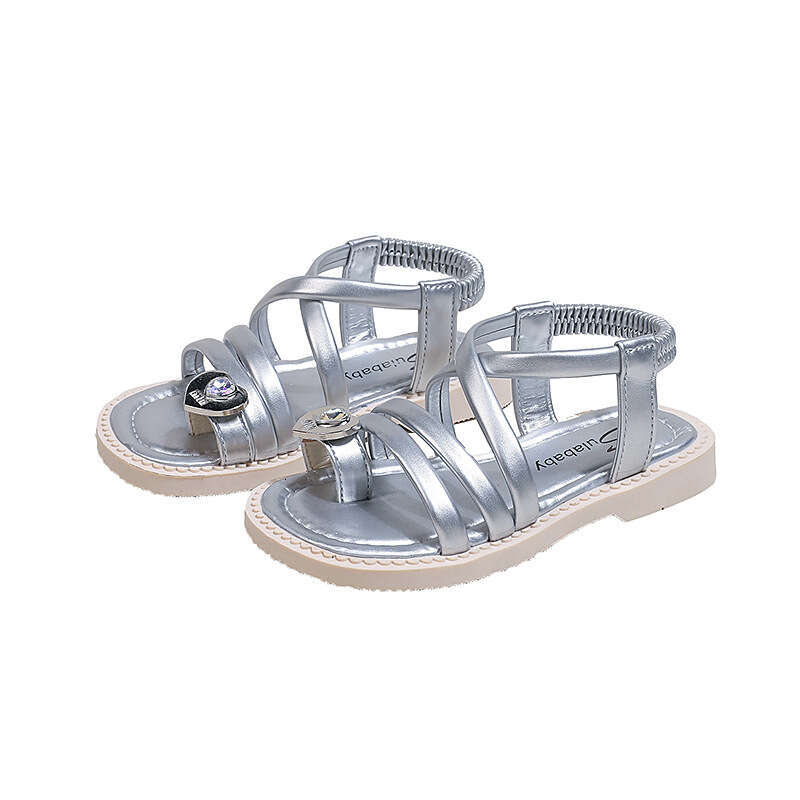 Bella Newman Girls' Toe Ring 2024 Summer New Children's Rhinestone Fashion Princess Sandals Beach Shoes
