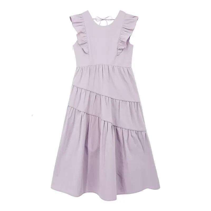 French Style Small Flutter Sleeve Vest High-End Gentle First Love Waist-Cinching Super Fairy Sweet Purple Long Dress For Summer Women B5