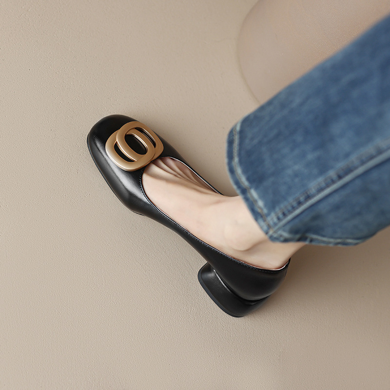 Women's Round Toe Block Heel Pumps - 3cm Comfort Office Shoes in Black/Brown (Spring Collection)