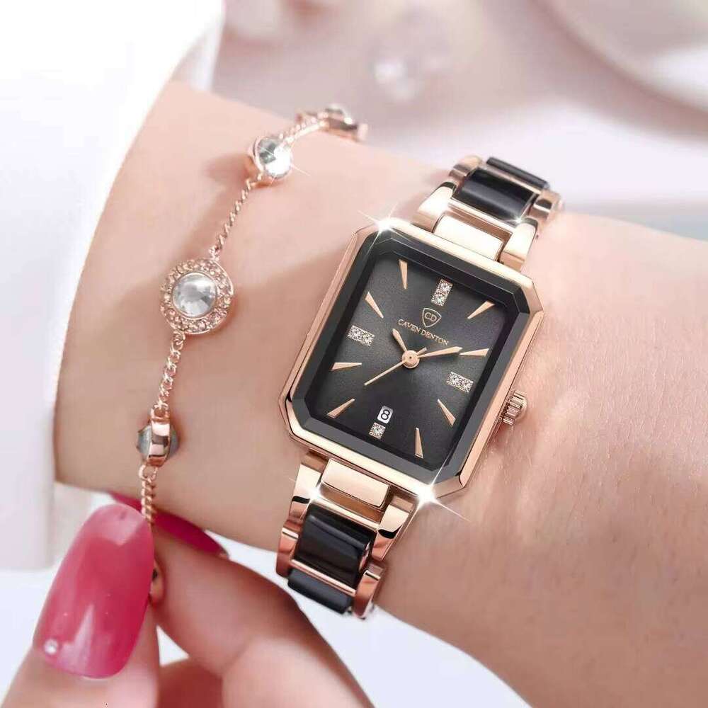 DHwatches Elegant Square Women's Watch with Calendar & Diamond Accents, Waterproof Quartz Wristwatch for Women, Luxury C080 Fashion Watch