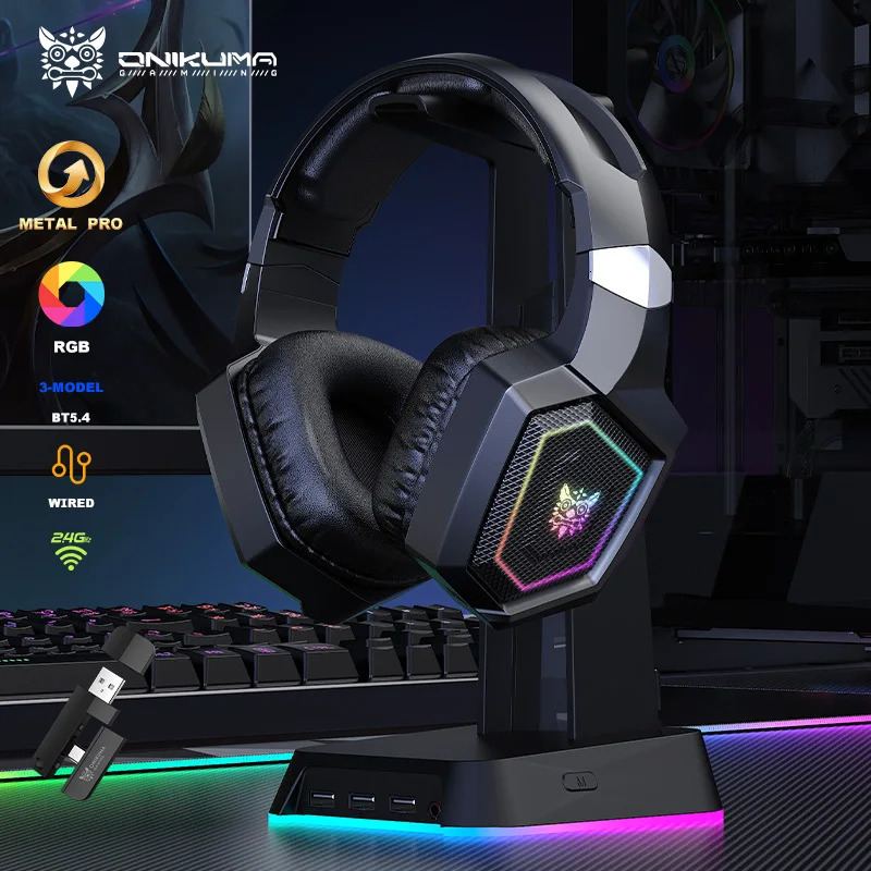 ONIKUMA GT806 TriMode Gaming Headset with Microphone for PC Mobile Devices 24GHz Wireless 53 250703