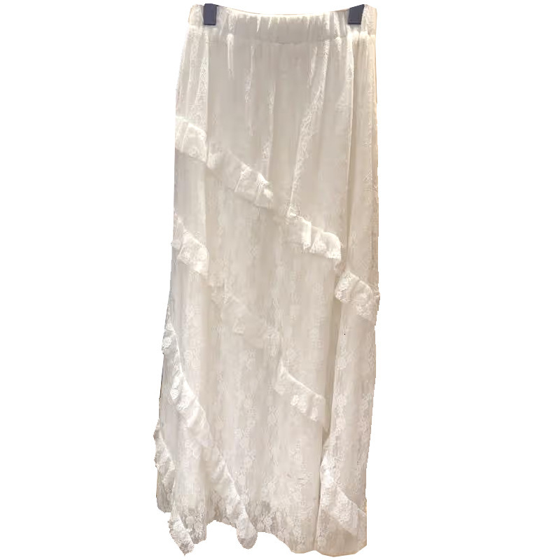 2025 New Women's Skirt Summer New Retro Twill High Waist White Lace A-line Skirt Women's Elastic Slimming Mesh Skirt New Designer Dress