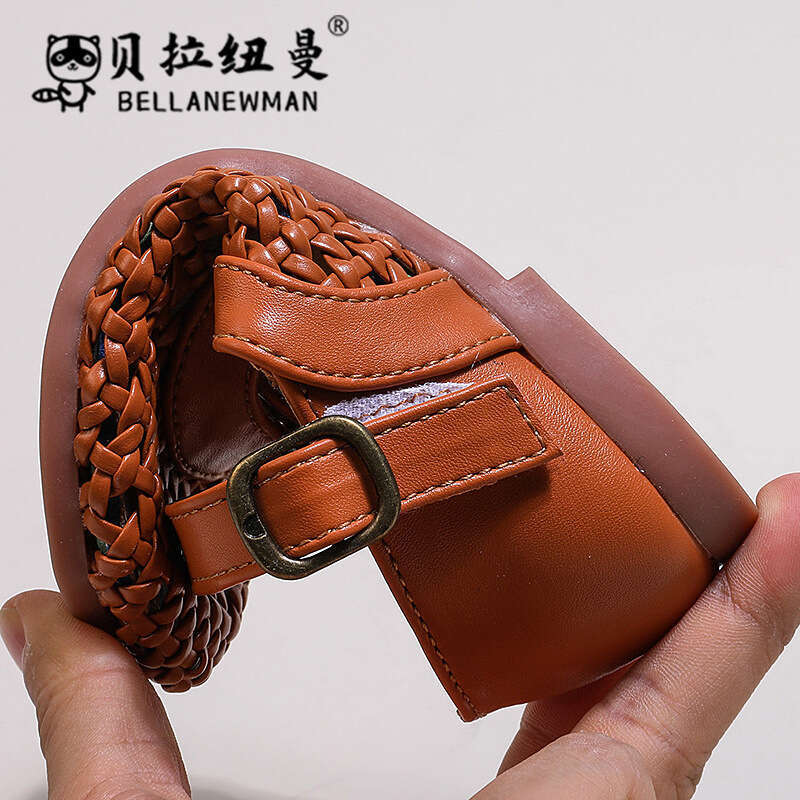 Girls' Woven Leather 2025 Summer New Korean Grandma Shoes Children's Hollow Casual Closed-Toe Sandals