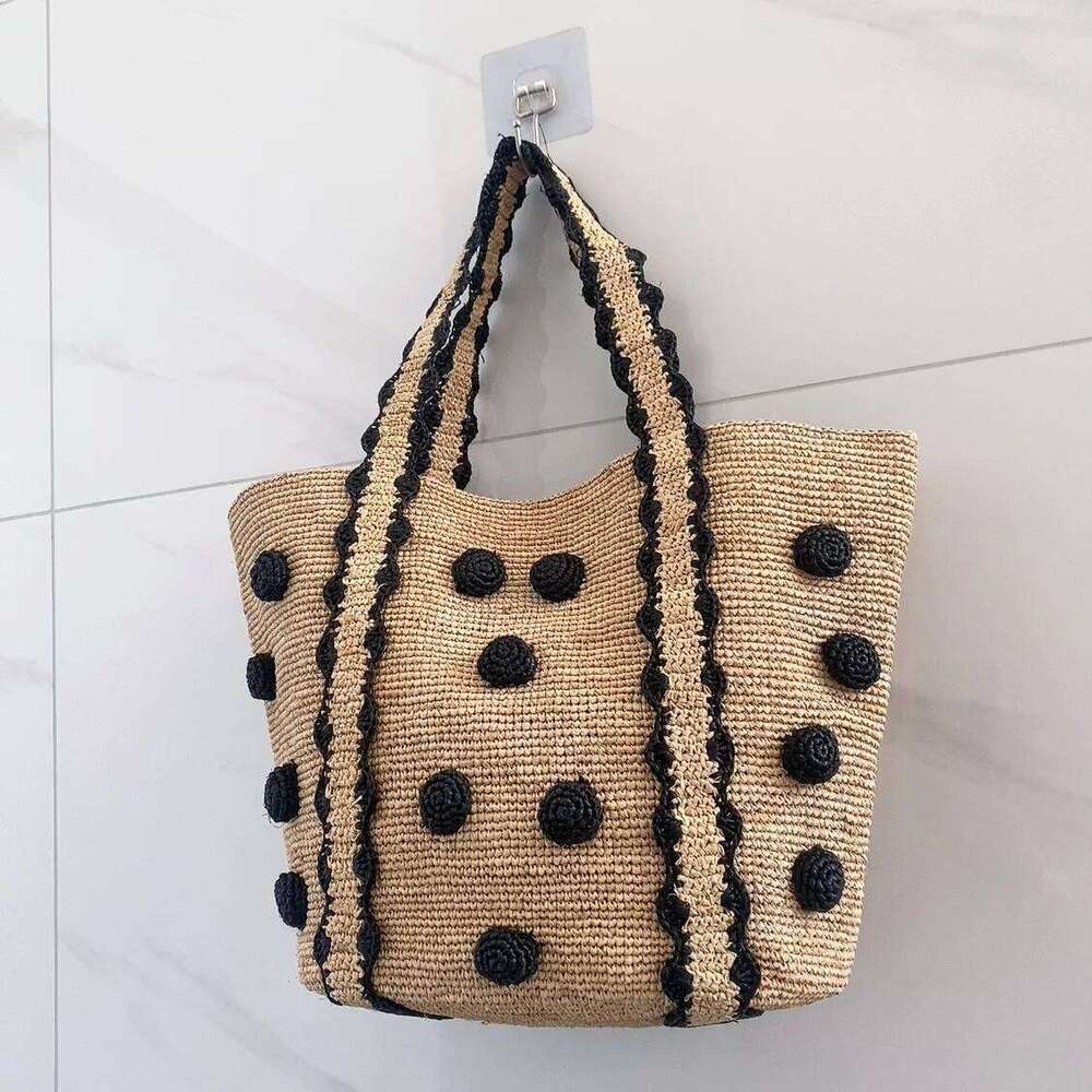 Raffia Straw Dot Woven Bags for Women Summer Beach Casual Shoulder Travel Bucket Bag Sle No Brand Registe