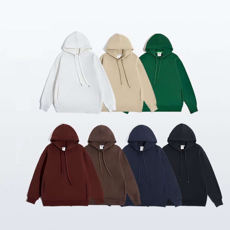 Men's hoodless sweater 420g off-shoulder solid color heavy cotton turtleneck sweater trend loose top spring and autumn casual coat.