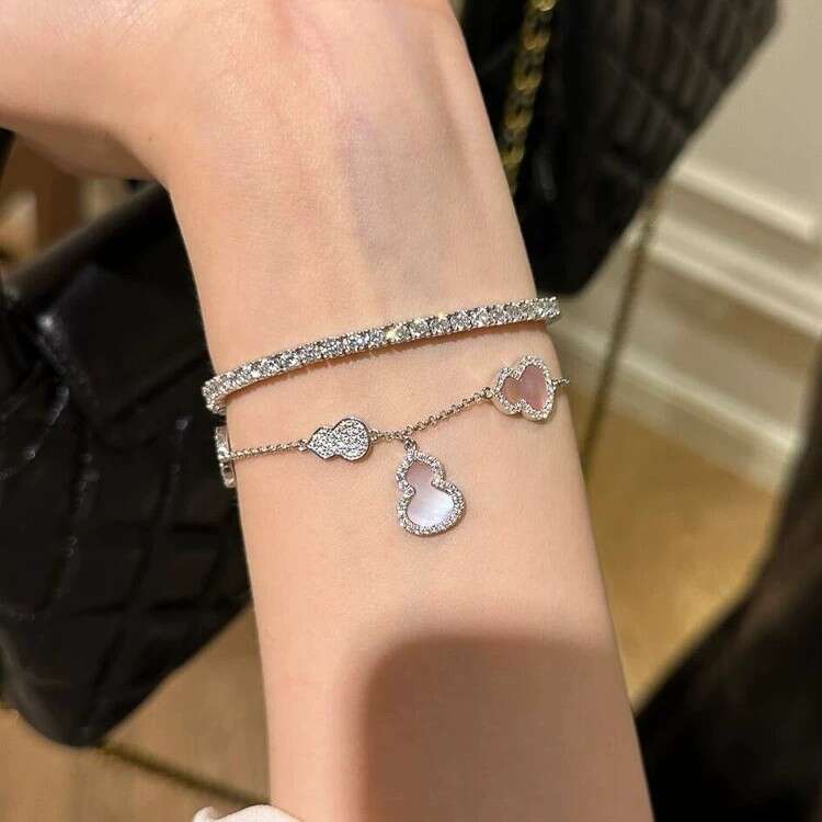 S Pure Sier New Chinese Style Pink Mother-of-Pearl Gourd Light High-End Niche Hand Jewelry Layered Bracelet for Women