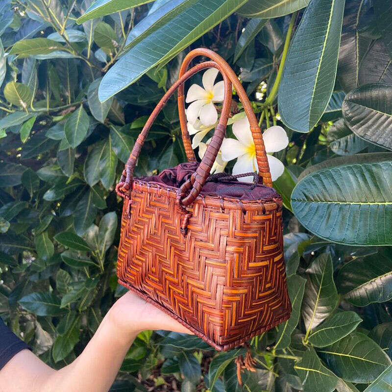 Bamboo Women's Handbag Ethnic Handmade Artistic Woven Basket Casual Vacation Beach Handheld Small Bag