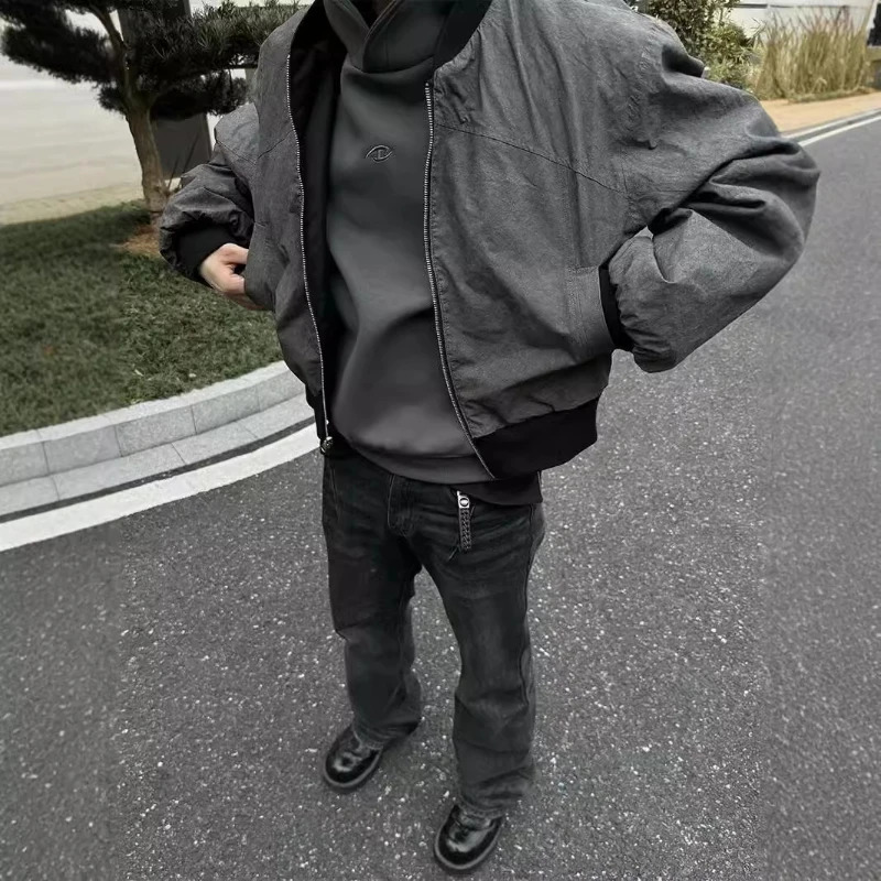 Y2K Reversible Jacket American Bomber Double Sided High Street Warm Coat Vintage Gothic Oversized Men Women Baseball Uniform 250708
