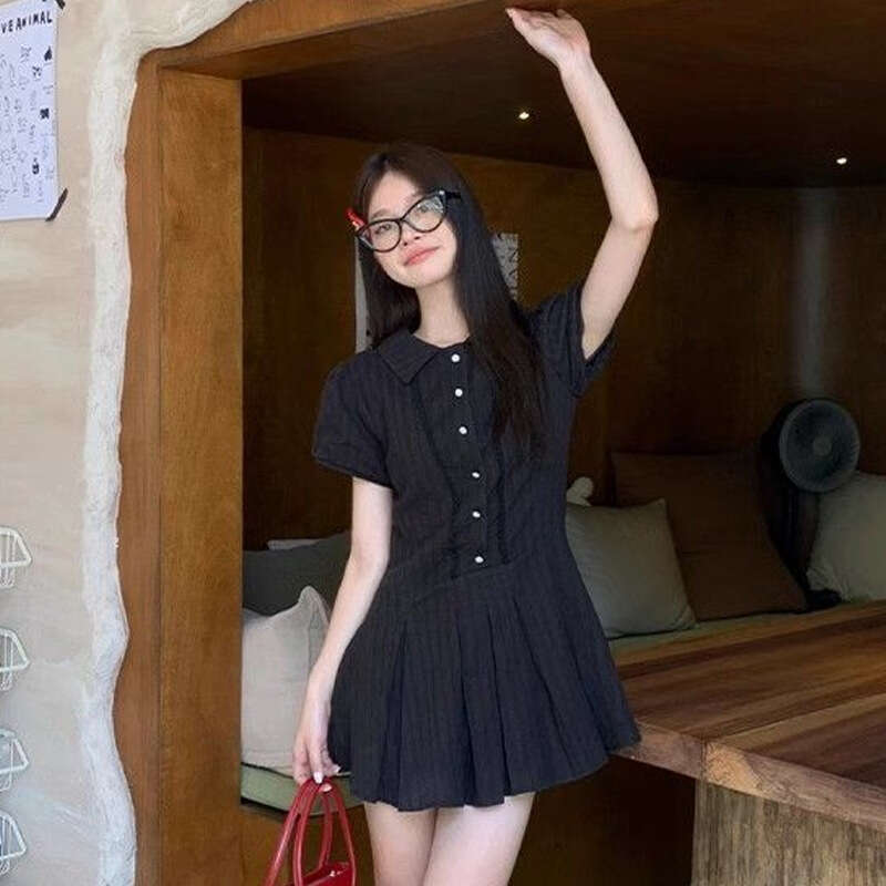 College White Puff Sleeve Shirt For Women Summer French Style Elegant Petite Waist-Cinching Sweet Short Dress B5