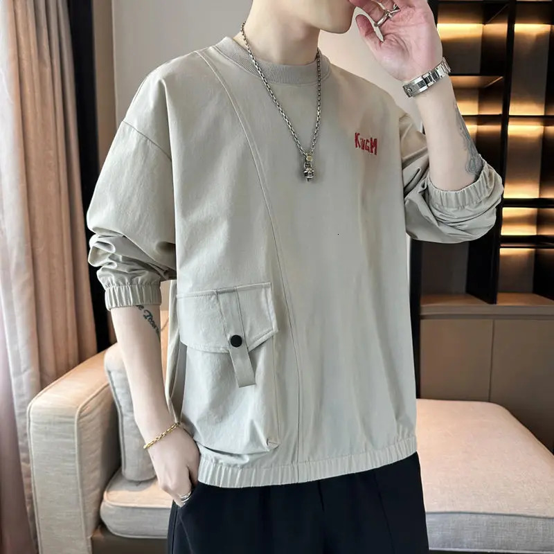 Spring Round Neck Hoodless Pocket Trendy Versatile Youthful Stylish Long Sleeve Top 250708