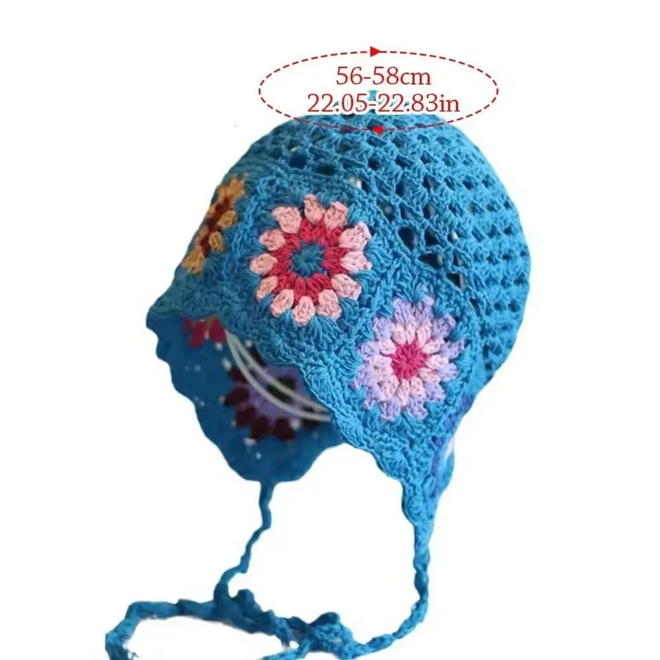 Breathable Sunscreen Hollowed Out Knitted Hat Casual Summer Skullies Fashion Flowers Beret Cap for Women 250704