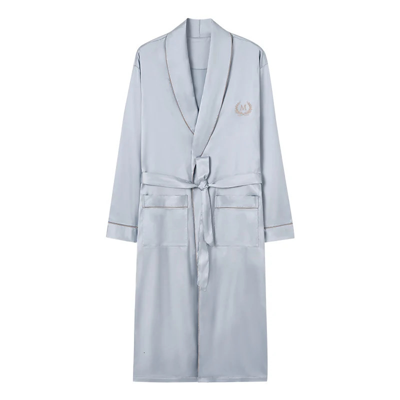Solid Long Robe Men Autumn Long Sleeve Silk Satin Bathrobe Male V-neck Sexy Dressing Gown Mens Homewear Spring Spas Bath Robe 250710