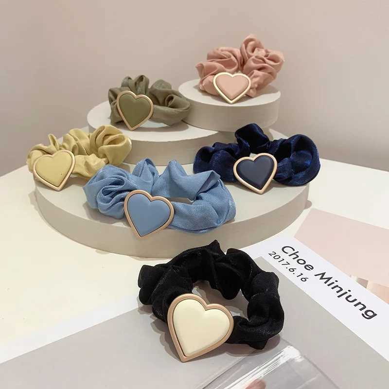 Shiny Heart-shaped Silk Hair Ties Ponytail Holders Hair Accessories Heart Shape Pearl Chiffon Bow Elastic Hair Band Wholesale W250714T