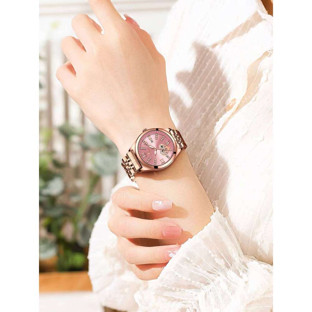 DHgargets Trendy Korean-Style Women's Watch - Waterproof 30M Luminous Stainless Steel Quartz Watch with Date (Model 320 Steel)