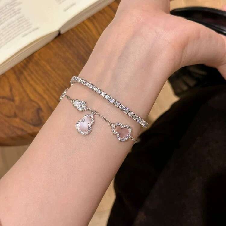 S Pure Sier New Chinese Style Pink Mother-of-Pearl Gourd Light High-End Niche Hand Jewelry Layered Bracelet for Women