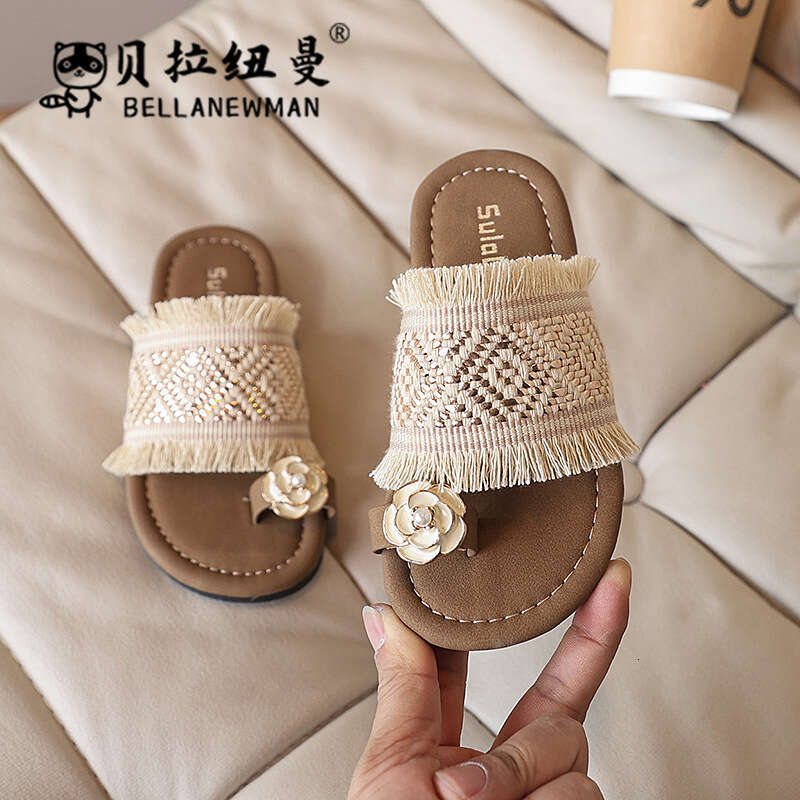 Ethnic Style Fisherman Slide Sandals 2025 Summer New Girls' Fashion Woven Outdoor Slippers
