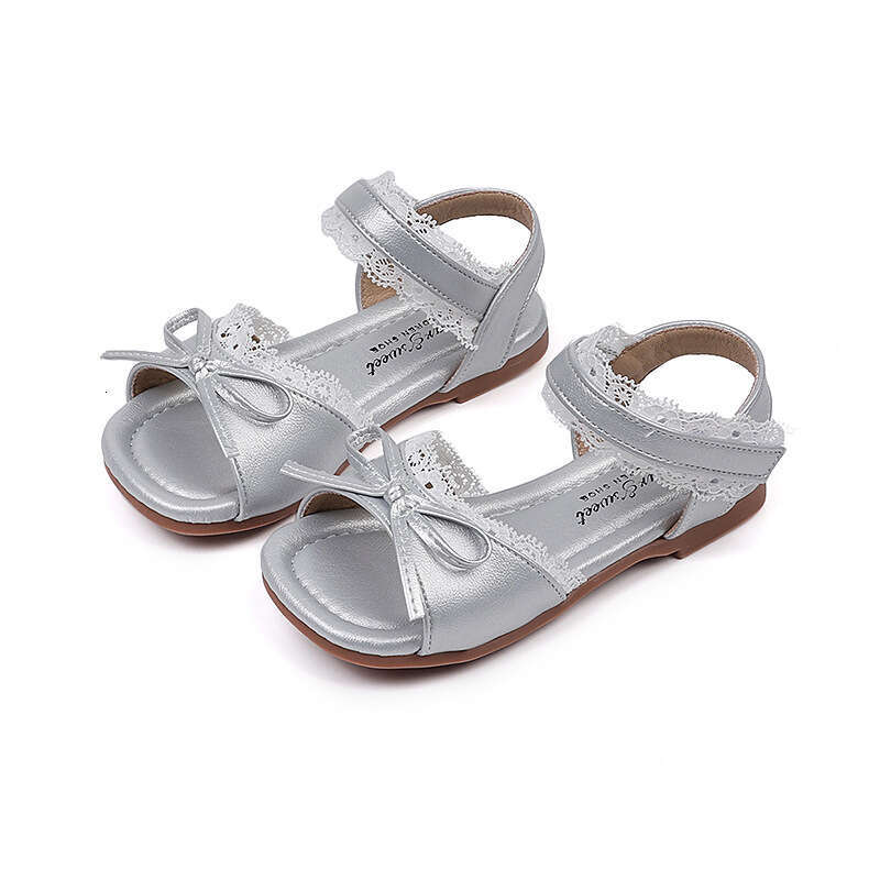 French Style One-Strap Bow Princess 2025 Summer New Children's Lace Edge Soft Sole Sandals