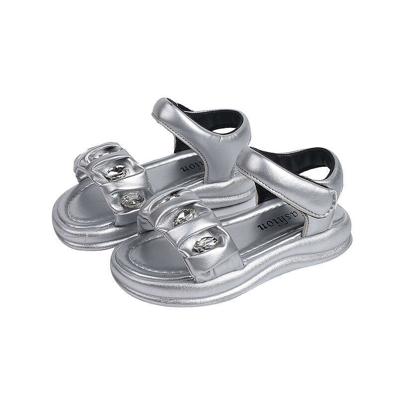 Girls Fashion Rhinestone Princess 2025 Summer New Children's Silver Sports Sandals Big Kids Beach Shoes Trendy