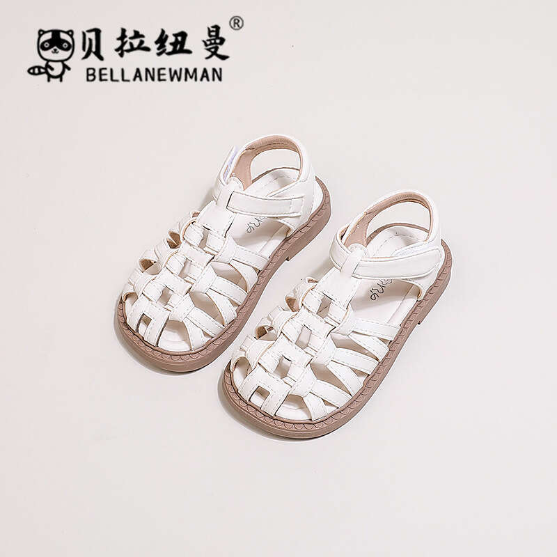 Girls' Woven Roman 2024 Summer New Style for Older Children, Children's Closed-Toe Beach Sandals