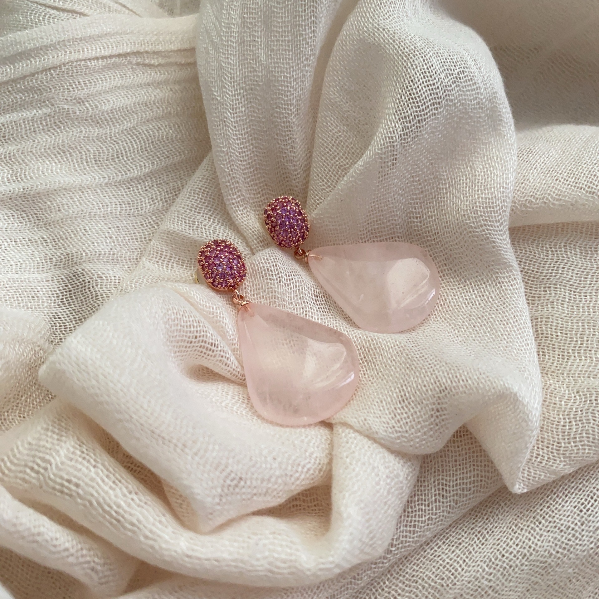 New Style Diamond-Studded Earrings Malay Jade Earrings Niche Elegant Earrings Inlaid with Natural Stone Earrings Sweet Earrings