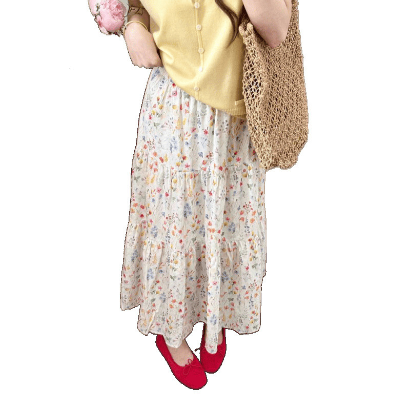 2025 New Women's Skirt Summer New Korean Printed Women's Dress Summer New High Waist Slimming Design Cake Medium length Skirt Fashion New De