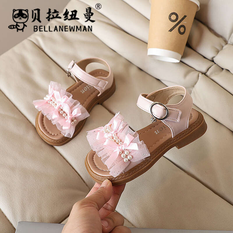 Choice Kids 2025 Summer New Girls Beaded Princess Sandals Korean Style Children's Soft Sole Fashion Beach Shoes