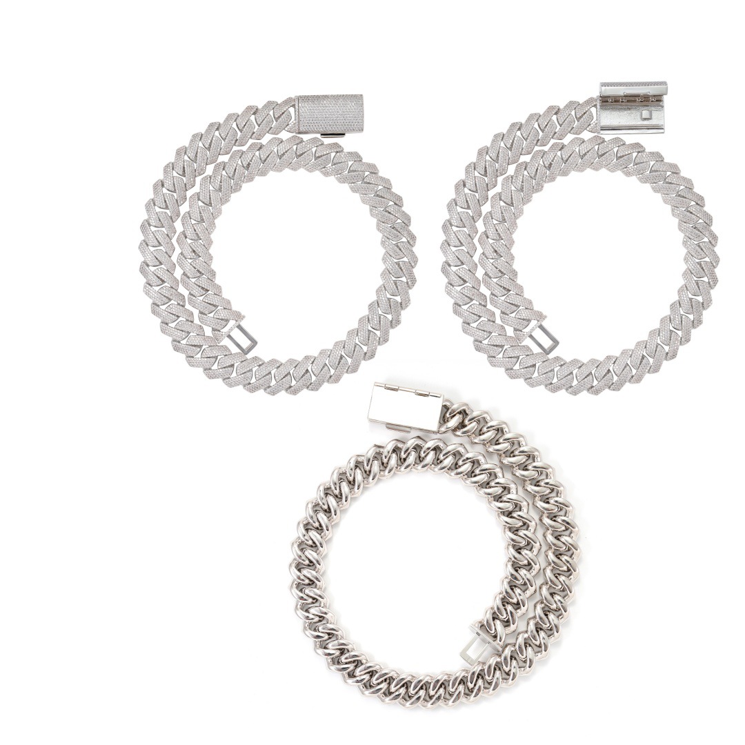 Hip Hop Jewelry 15mm Diamond Cuban Link Necklace for Men Silver Plated Miami Cuban Iced Out Cz Prong Cuban Link Chain