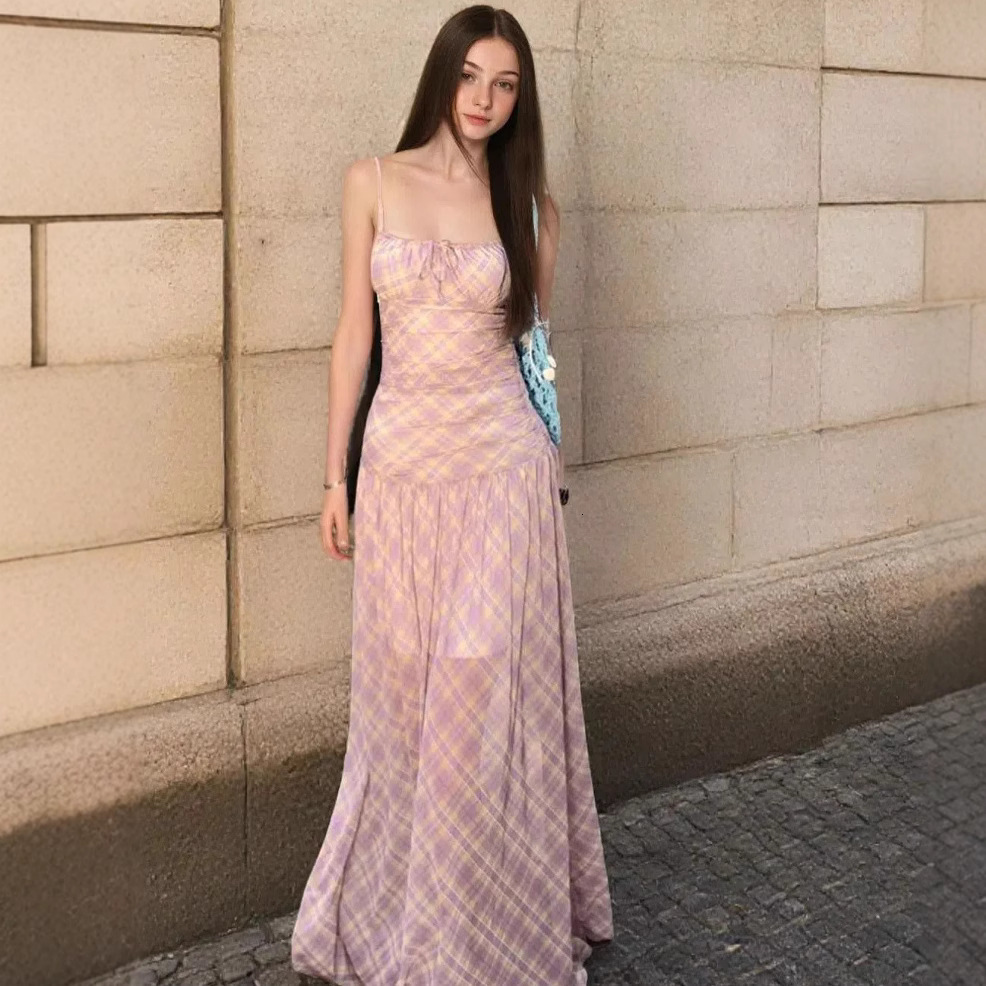 2025 New women's dress, new vest dress, summer new sexy spicy girl backless dress, slim fit plaid long dress, new designer dress
