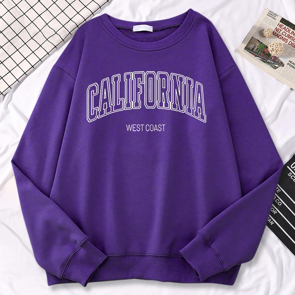 Winter Fashion WomenS Sweatshirts California West Print Hooded Crewneck AllMath Pullovers Loose Warm Female Streetwear 250707