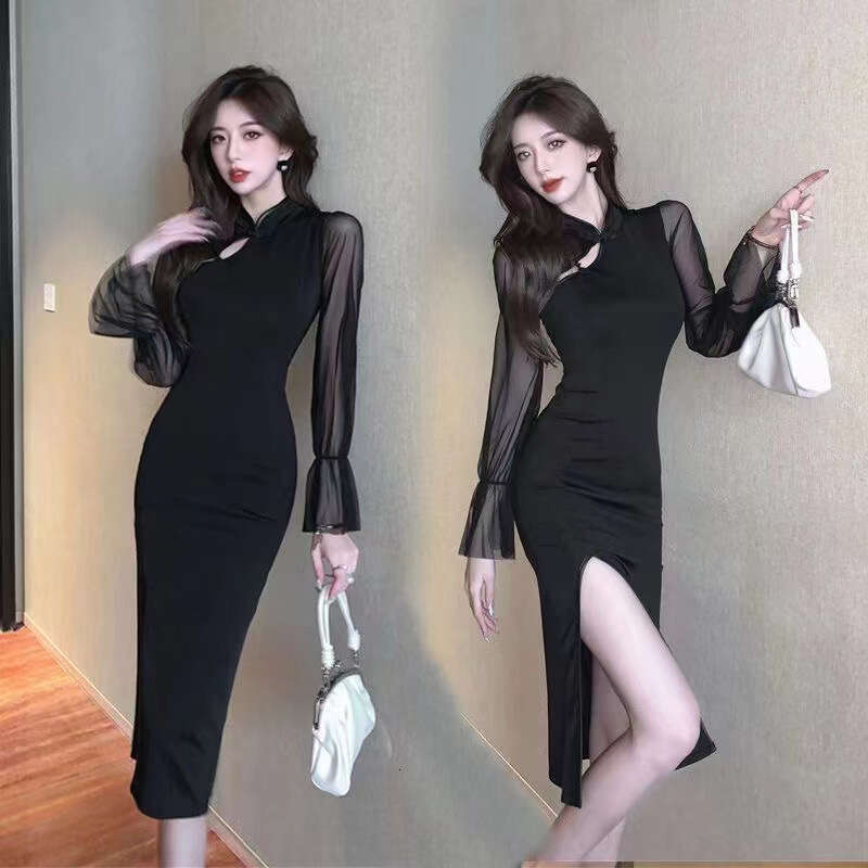 Sexy Mature Pure Desire Style High-End Feel Young Girl Improved Cheongsam Slim Fit Bodycon Dress Spring B5