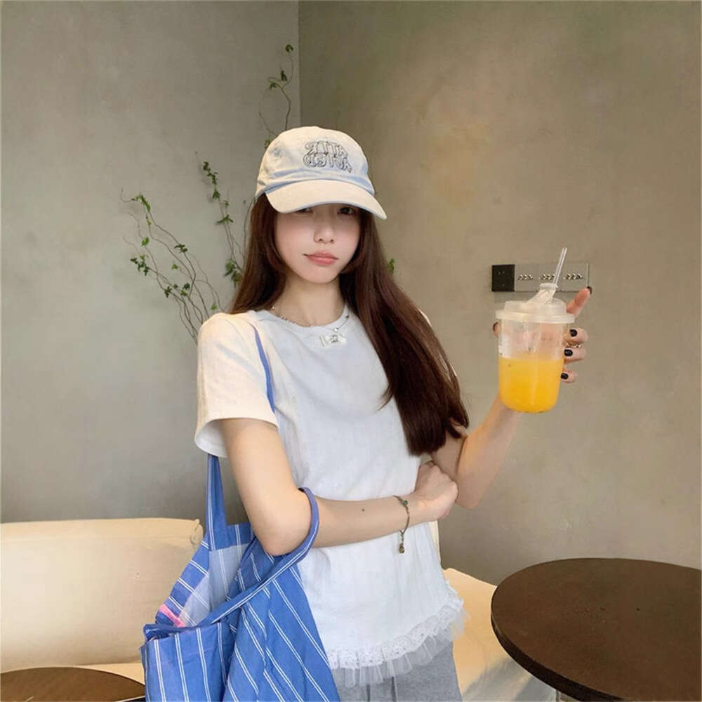 French Gentle Style Sweet Lace Trim Short Sleeve T-Shirt For Women Summer Fashion Jacquard Versatile Top B5