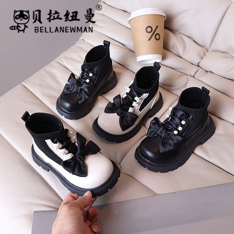 Girls' Bowknot Sock Princess 2024 Autumn New Korean Style Children's Fashion Short Boots for Older Kids