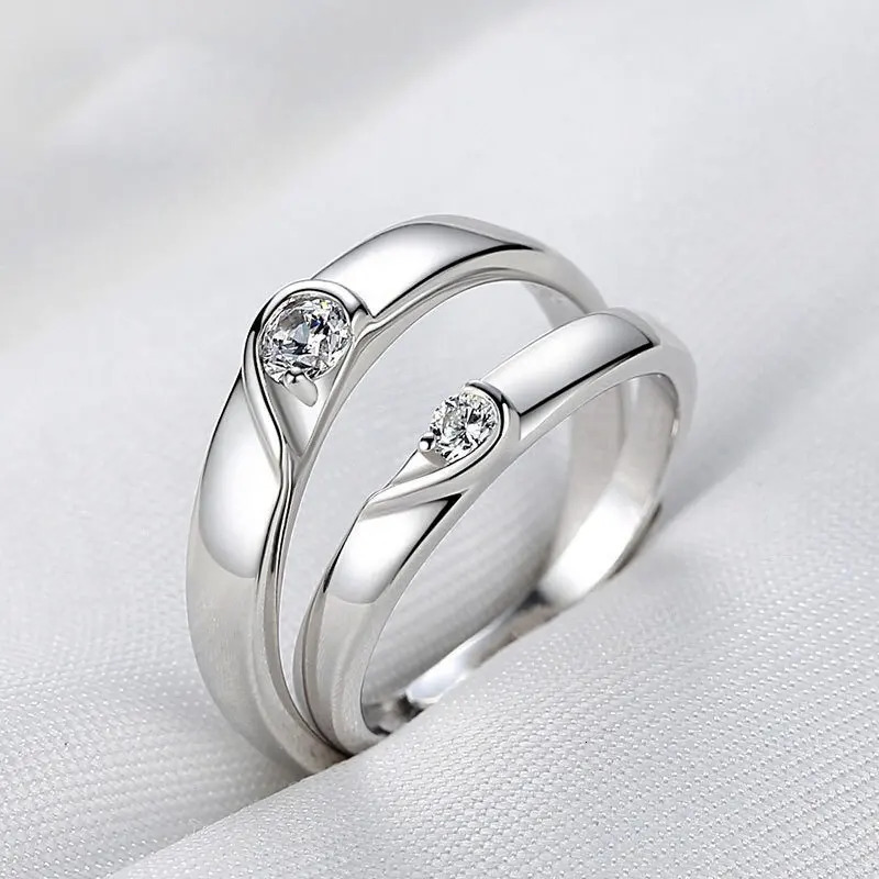 Romantic Couple Wedding Ring For Woman Men 2Pcs Love Heart Zircon Adjustable Rings Fashion Engaged Promise Jewelry Gifts 250704