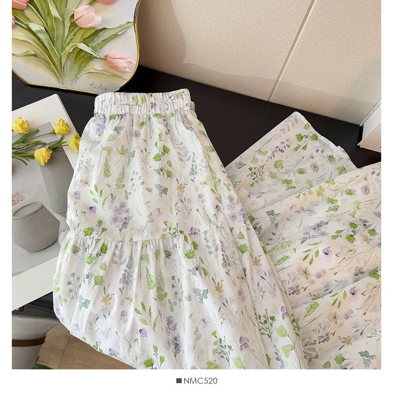 2025 New Women's Skirt Summer New Korean Printed Women's Dress Summer New High Waist Slimming Design Cake Medium length Skirt Fashion New De