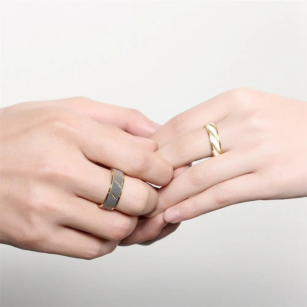 Unique Wave Pattern Couple Rings For Men Women High Quality Stainless Steel Ring Engagement Wedding Jewelry Drop 250704