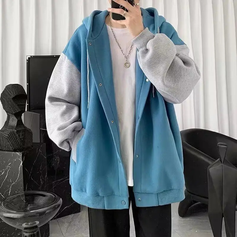 Hong Kong Wind Leisure Cardigan Coat Men Autumn Korean Version of The Trend Splicing Loose Hoodie Lovers 250708