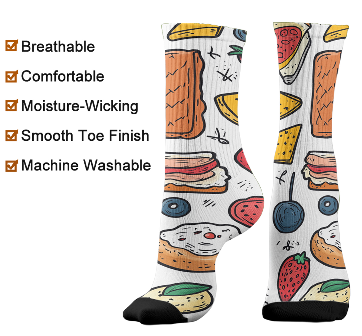 culinary craze tube unisex sock pop food bread prints